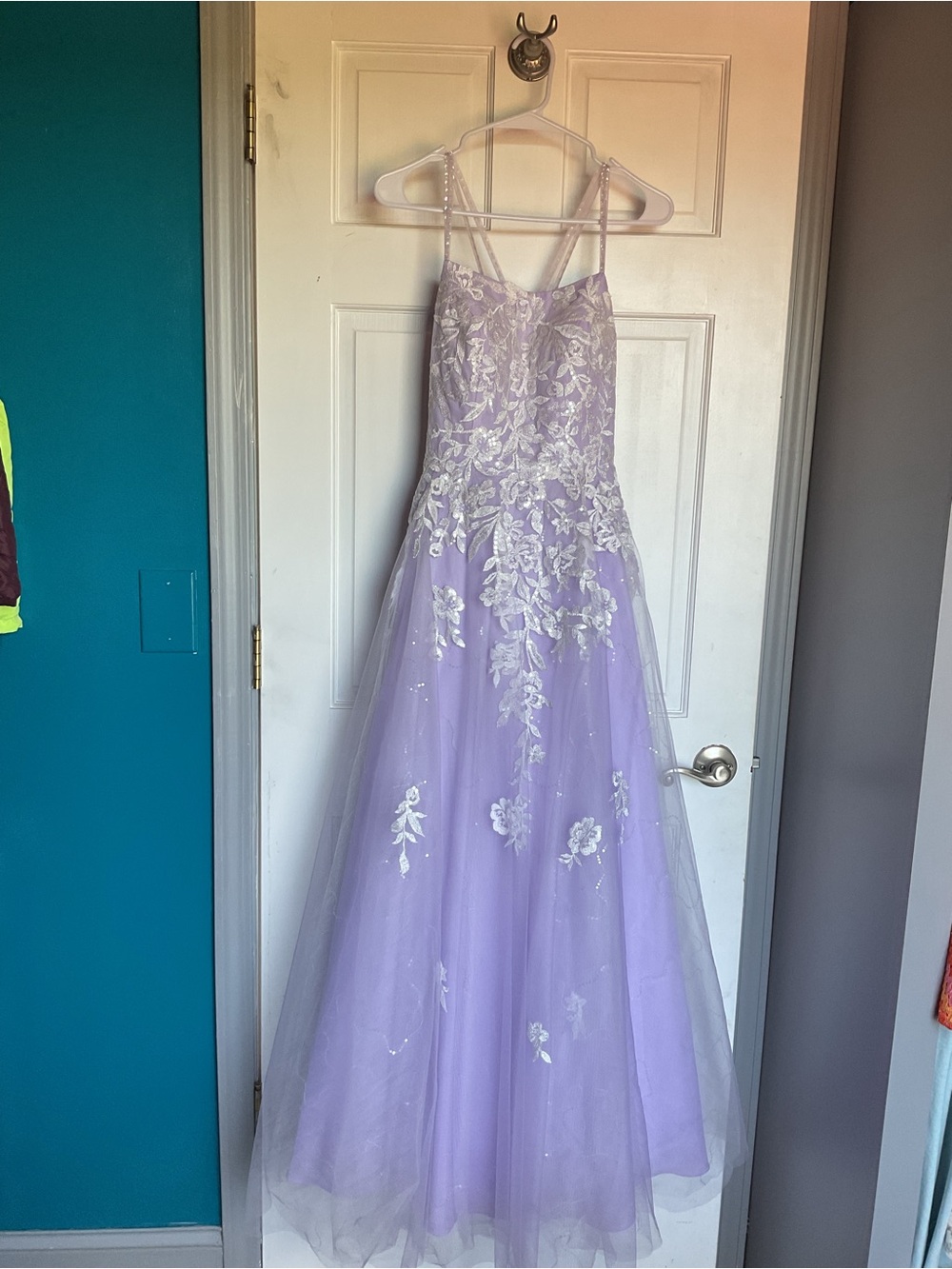 Lavender Floral Embellished Tulle Gown